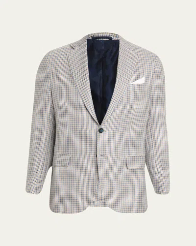 Kiton Men's Cashmere, Silk And Linen Houndstooth Check Sport Coat In Gray