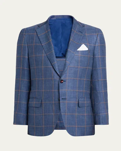 Kiton Men's Cashmere, Silk, And Linen Windowpane Sport Coat In Blue