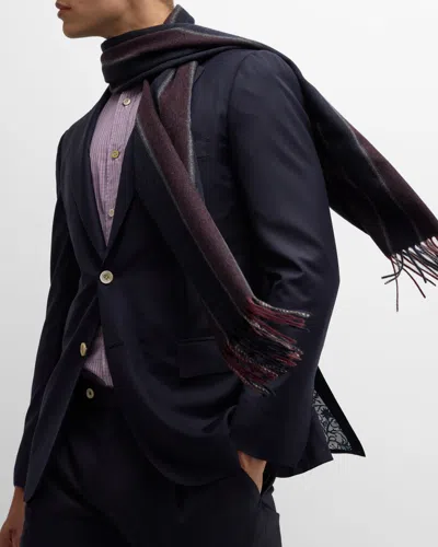 Kiton Men's Cashmere Stripe Scarf In Black
