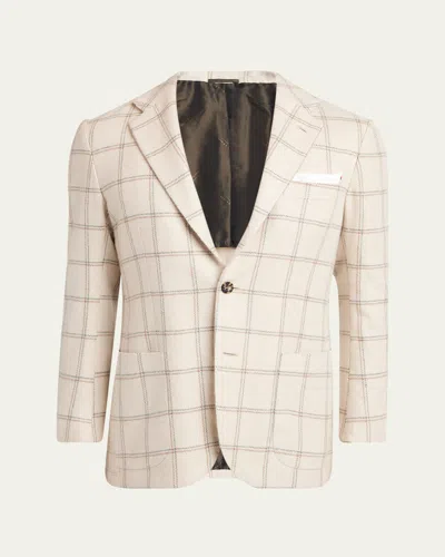 Kiton Men's Cashmere Windowpane Check Two-button Sport Coat In Neutral