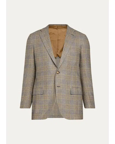 Kiton Men's Cashmere Windowpane Plaid Single-breasted Sport Coat In Blue