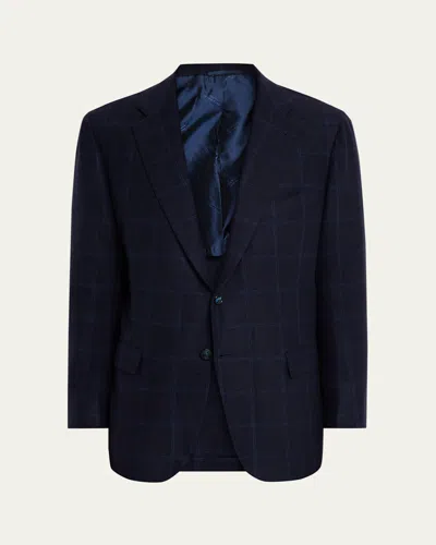 Kiton Men's Cashmere Windowpane Plaid Sport Coat In Blue