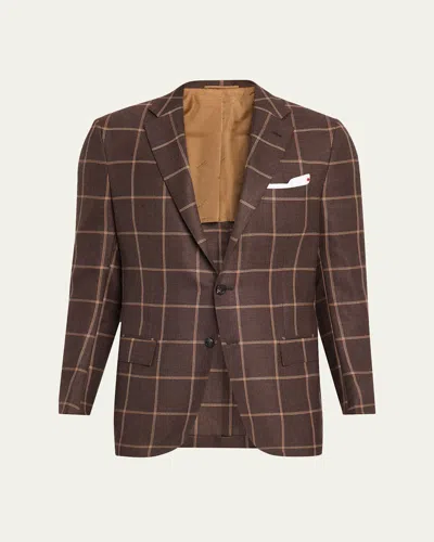 Kiton Men's Cashmere Windowpane Single-breasted Sport Coat In Brown
