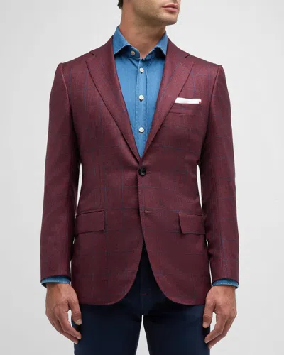 Kiton Men's Cashmere Windowpane Sport Coat In Dk Red Mult