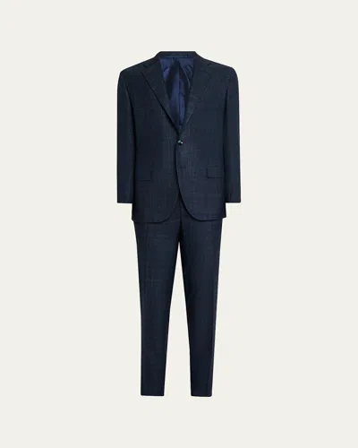 Kiton Men's Cashmere, Wool And Silk Plaid Two-piece Suit In Blue