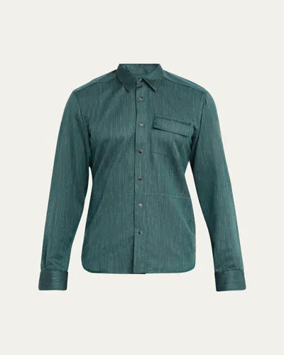 Kiton Men's Cashmere, Wool And Silk Snap-placket Shirt In Green