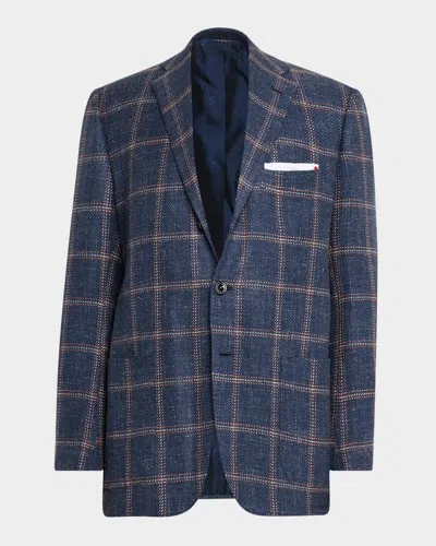 Kiton Men's Cashmere, Wool And Silk Washed Windowpane Sport Coat In Blue