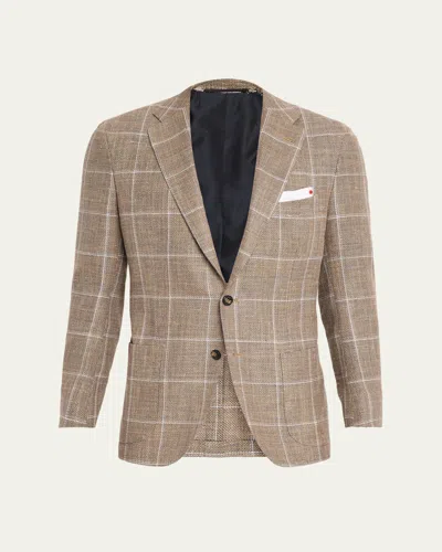 Kiton Men's Cashmere, Wool And Silk Windowpane Sport Coat In Brown