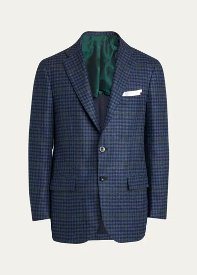 Kiton Men's Cashmere-wool Check Sport Coat In Navy