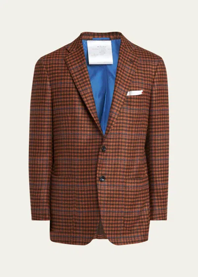 Kiton Men's Cashmere-wool Check Sport Coat In Rust