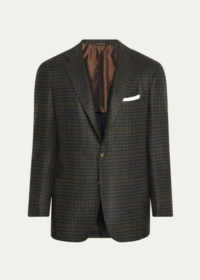 Kiton Men's Cashmere-wool Houndstooth Sport Coat In Green