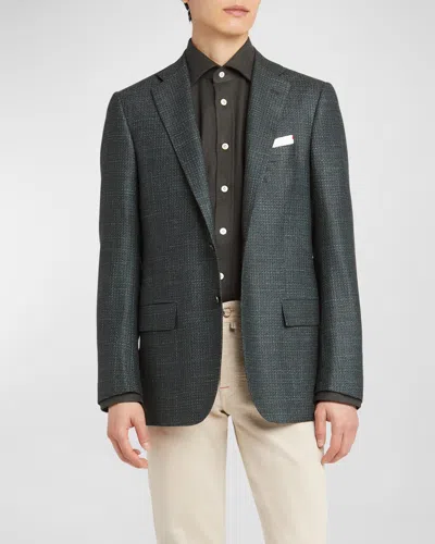 Kiton Men's Cashmere-wool Textured Blazer In Olive