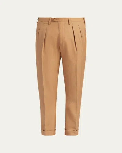 Kiton Men's Cashmere-blend Straight Leg Pleated Trousers In Brown