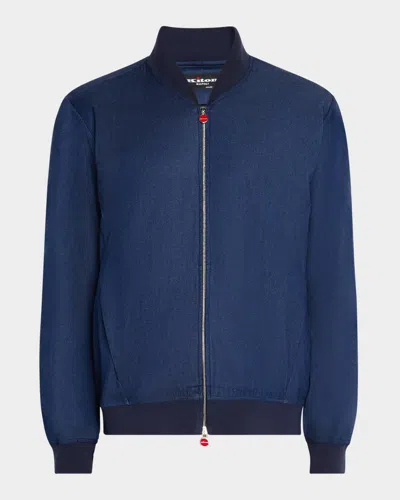 Kiton Men's Chambray Blouson Jacket In Blue