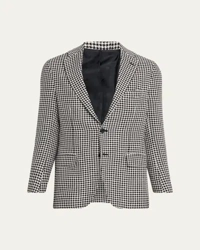 Kiton Men's Check Cashmere-linen Sport Coat In Gray