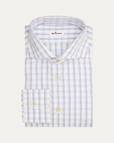 Kiton Men's Check Cotton Dress Shirt In Blue