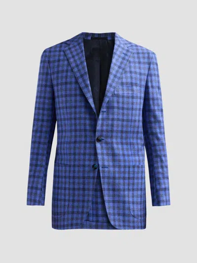 Kiton Men's Checked Cashmere-cotton-silk Sport Coat In Blue