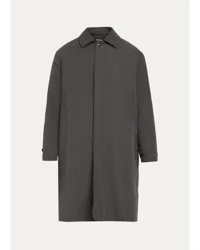 Kiton Men's Concealed-placket Raincoat In Gray