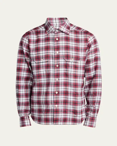 Kiton Men's Cotton And Cashmere Plaid Double-pocket Button-down Shirt In Multi
