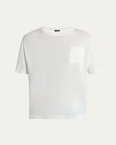 Kiton Men's Cotton And Linen Pocket T-shirt In Navy