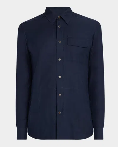 Kiton Men's Cotton And Silk Snap-front Overshirt In Blue