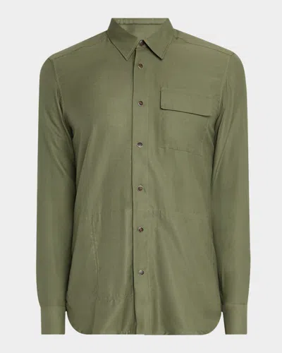 Kiton Men's Cotton And Silk Snap-front Overshirt In Green