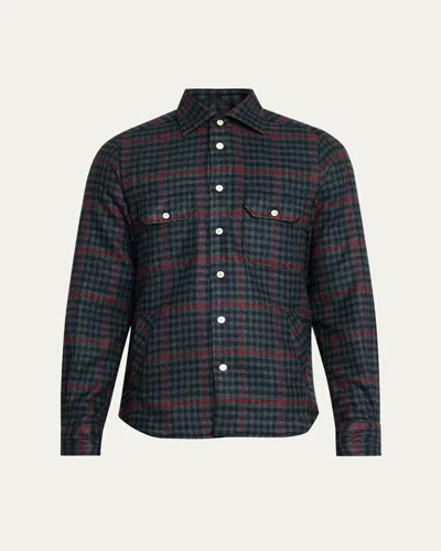 Kiton Men's Cotton Check Double-pocket Button-down Shirt In Blue