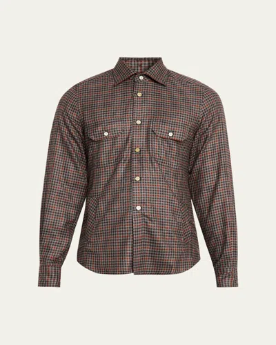Kiton Men's Cotton Check Double-pocket Button-down Shirt In Brown