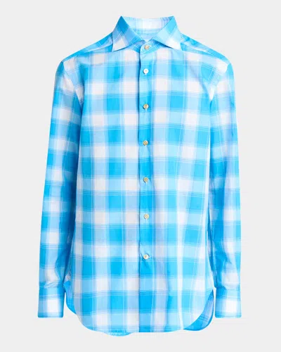 Kiton Men's Cotton Check Sport Shirt In Blu