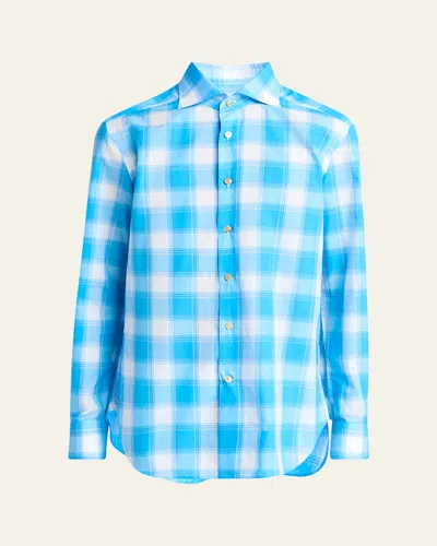 Kiton Men's Cotton Check Sport Shirt In Blue