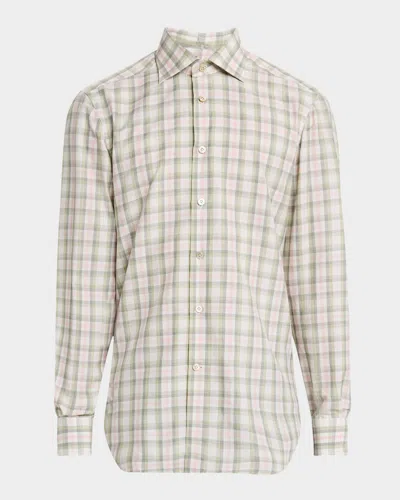 KITON MEN'S COTTON CHECK SPORT SHIRT