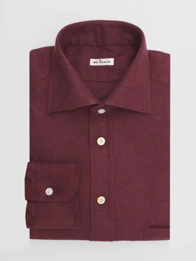 Kiton Men's Cotton Flannel Classic-fit Dress Shirt In Burgundy