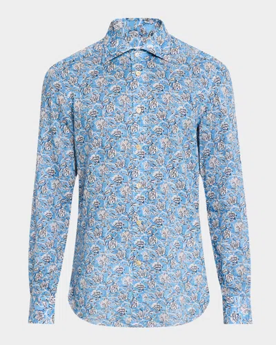 Kiton Men's Cotton Floral Sport Shirt In Lt Blu