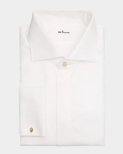 Kiton Men's Cotton French-cuff Dress Shirt In White
