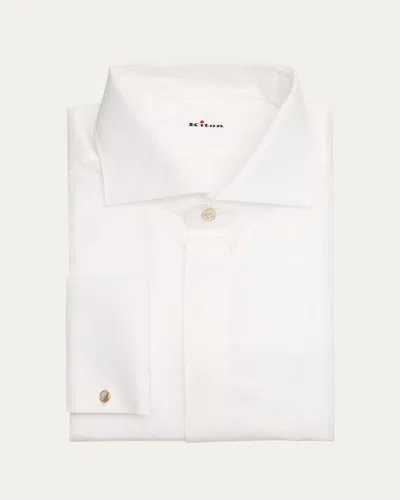 Kiton Men's Cotton French-cuff Dress Shirt In White Pattern