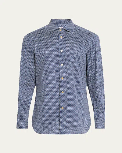 Kiton Men's Cotton Geometric Floral Sport Shirt In Blue