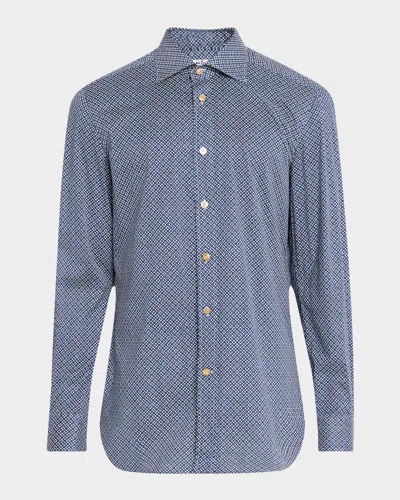 Kiton Men's Cotton Geometric Floral Sport Shirt In Navy