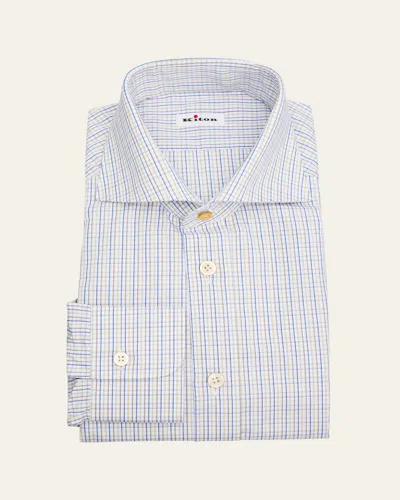 Kiton Men's Cotton Graph Check Classic-fit Dress Shirt In Multi