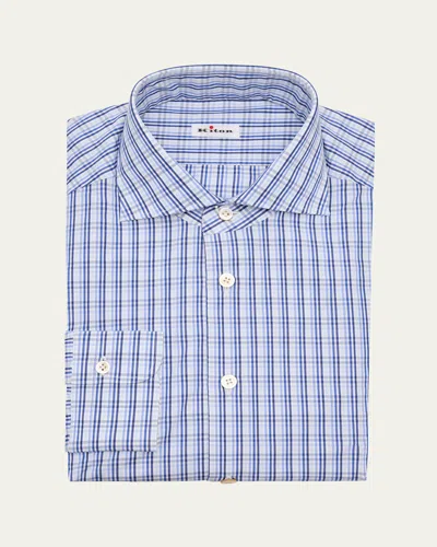 Kiton Men's Cotton Graph Check Dress Shirt In Blu