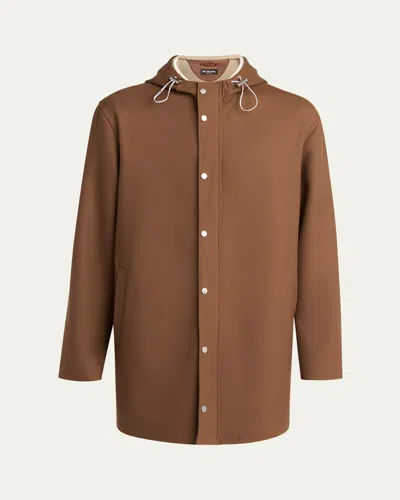 Kiton Men's Cotton Hooded Overcoat In Brwn
