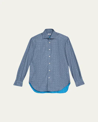 Kiton Men's Cotton Houndstooth Classic-fit Sport Shirt In Blue