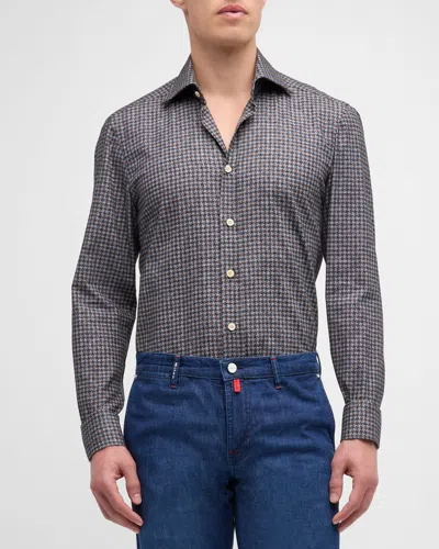 Kiton Men's Cotton Houndstooth-print Sport Shirt In Blu Mult