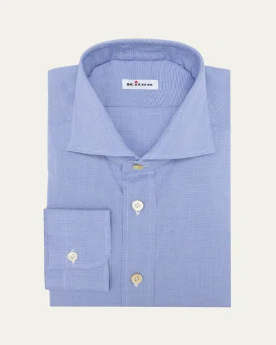 Kiton Men's Cotton Micro-check Dress Shirt In Blu