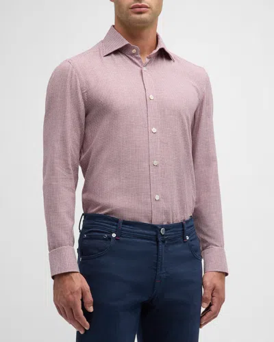 Kiton Men's Cotton Micro-check Sport Shirt In Blu