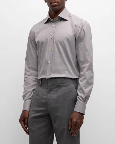 Kiton Men's Cotton Micro-houndstooth Sport Shirt In Brwn