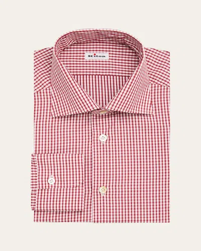 Kiton Men's Cotton Micro-check Dress Shirt In Pink
