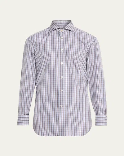 Kiton Men's Cotton Mini-check Classic Fit Sport Shirt In Blue