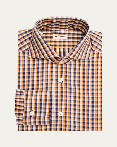 Kiton Men's Cotton Multi-check Dress Shirt