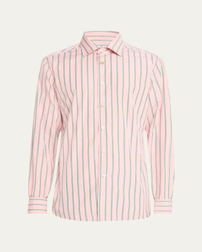 Kiton Men's Cotton Multi-stripe Sport Shirt In Pink Mult