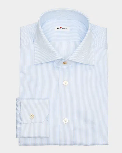 Kiton Men's Cotton Narrow Stripe Dress Shirt In Lt Blu
